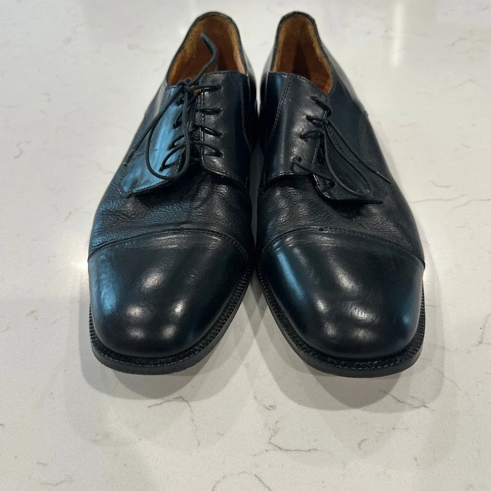 Pronto Uomo Firenze Mens Black Leather Cap Toe Oxford Dress Shoes Italy 9